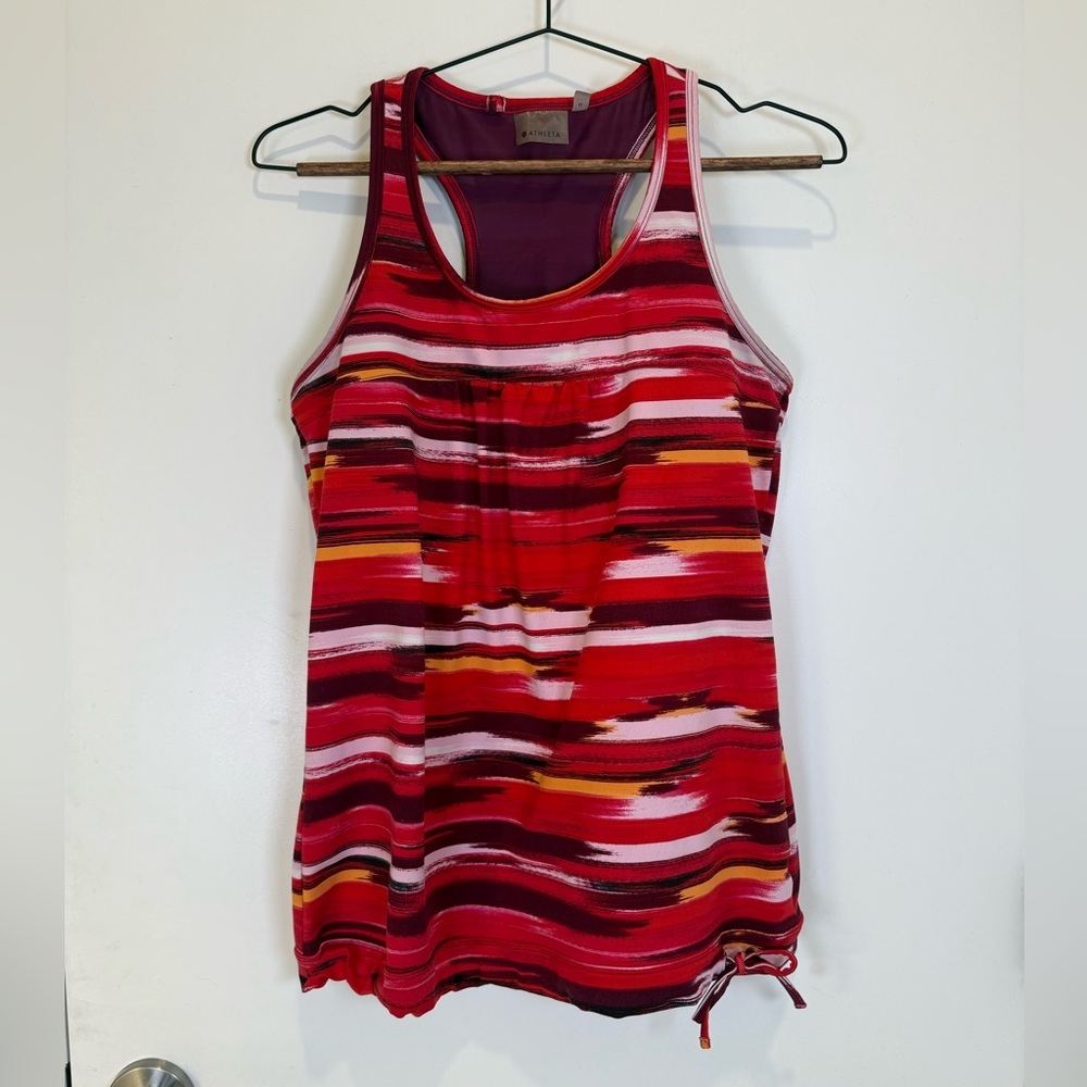 Athleta Multicolor Striped Workout Athletic Tank Top Sz Medium Bow Bra Y2K Retro